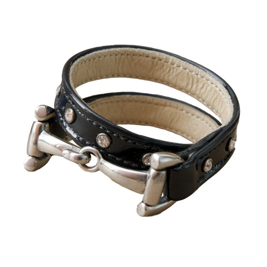 Armband Lack-Überzug, Straßsteine, Verschluss in Gebissform.